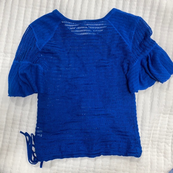 Free People Ruffle Sleeves Knit Blue Blouse Size XS - Picture 5 of 6